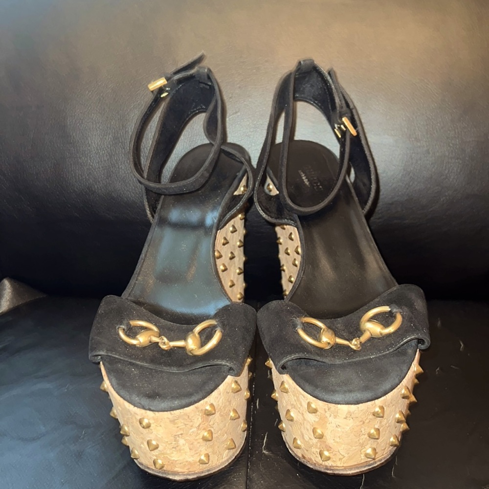 Vintage Spiked Gucci Horsebit Platform Wedge